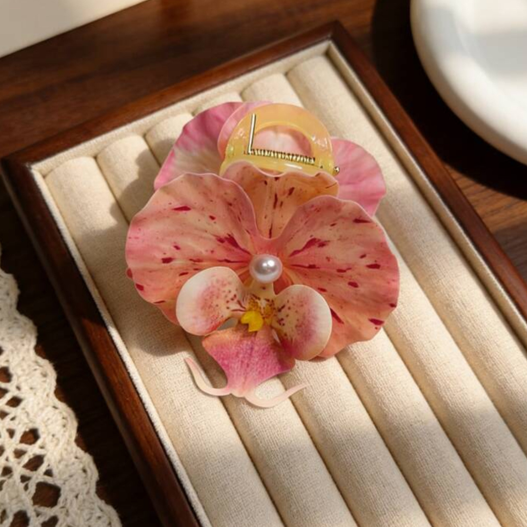 Spotted Pink Orchid Hair Claw